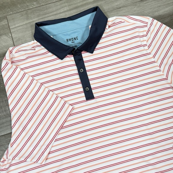 Rhone Mens Golf‎ Polo Shirt Stretch Performance Raspberry Stripe Size XXL New - Picture 1 of 9